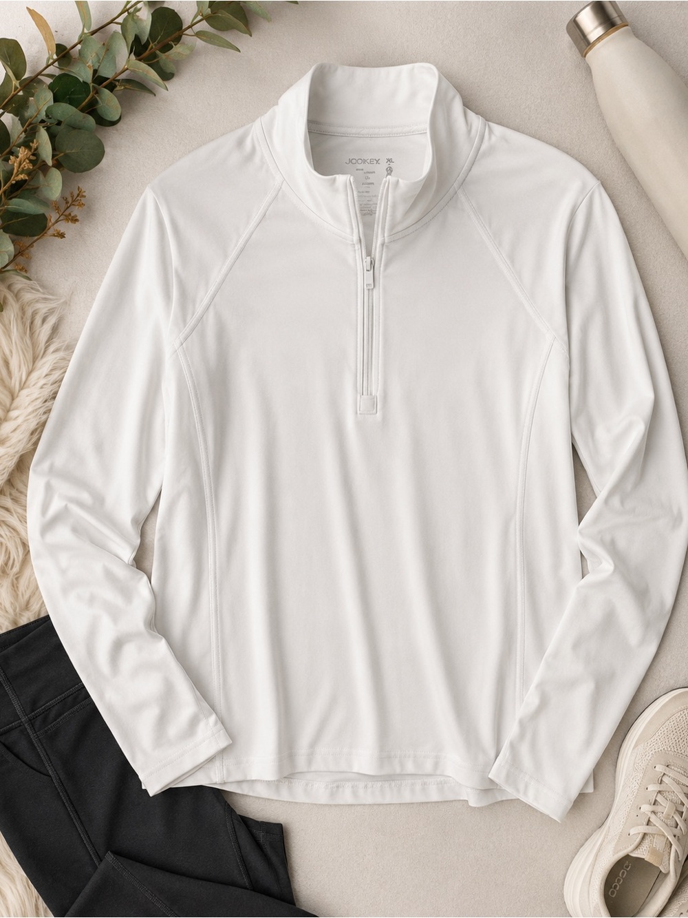 Jockey White Long-Sleeve Quarter-Zip Swim Rash Guard